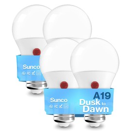 Sunco Dusk to Dawn LED Outdoor Light Bulb A19, Photocell Automatic for Exterior Lighting, 800 LM, 9W (60W Eqv.), 4000K Cool White, Auto On/Off Sensor, IP65 Rated UL 4 Pack