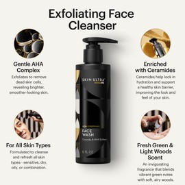 MANSCAPED® Skin Ultra™ Face Wash - Men's Exfoliating Facial Cleanser Enriched with Ceramides for Hydrated, Soft, Smooth & Brighter Skin, AHA Complex for Exfoliation, Non-Irritating Formula, 6 fl oz