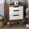 Baxton Studio Maddy Mid-Century Modern Wood 3-Drawer Storage Nightstand, White/Walnut