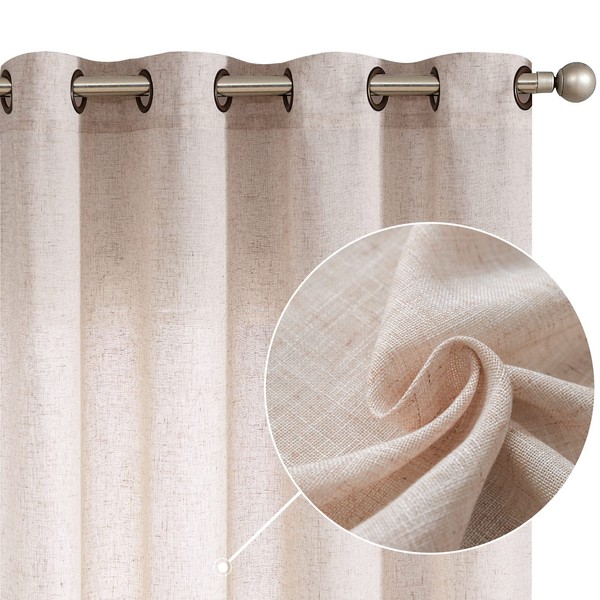 jinchan Linen Textured Curtains for Living Room 84 inch Length Grommet Top Flax Linen Blend Curtains Farmhouse Window Curtain Set for Bedroom Curtains 2 Panels Taupe