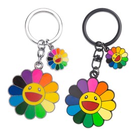 ZORZA 2Pcs Charming Smile Face Flower Keychain Colorful Cute Keychain Smile Key Chain Keyring Ideal for women's Accessories Backpack Wallet Car Keychain