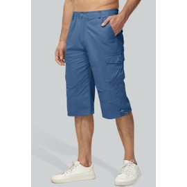 MAGCOMSEN Cargo Shorts for Men Work Shorts for Men Hiking Shorts Elastic Waist Tactical Shorts Baggy Shorts Mens Camping Shorts Fishing Shorts Outdoor Shorts Capri Pants Blue Grey