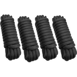MaxWorks 51001 Marine Grade Double Braided Nylon Dock Line 4 Pack 1/2 inch x 15 ft 12 inch Spliced Eye Heavy Duty Boat Mooring Rope for Docking Black UV Weather Resistant Professional Finish Boat