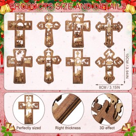 BBTO 16 Pcs Nativity Scene Ornaments Religious Christmas Wooden Hanging Ornament 3D Nativity Christmas Ornament The Birth of Jesus Christian Christmas Decorations for Tree Xmas (Cross)