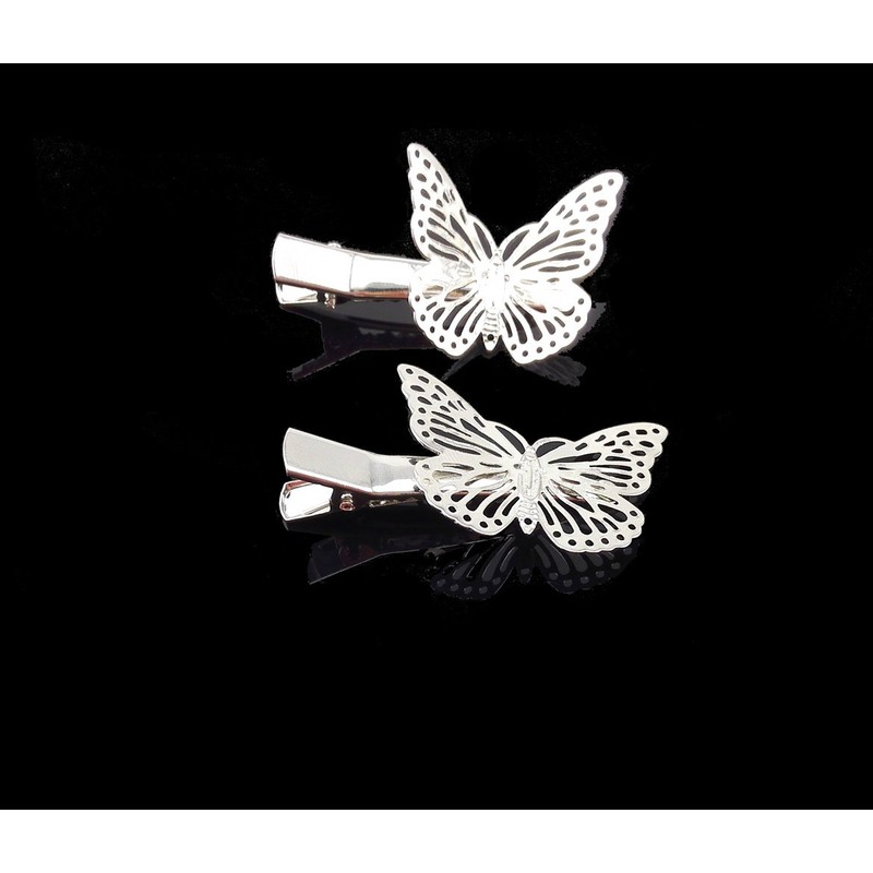 Yueton 1 Pair Silver Butterfly Hair Clip Hair Accessories, Bride