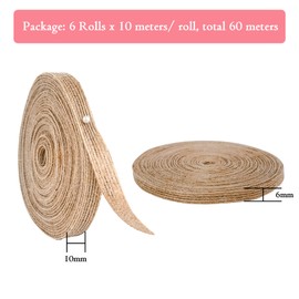 Cintas de yute de 65 yardas de arpillera de 3/8 pulgadas 1/4 pulgadas, cintas de tela de yute natural, cintas de envoltura de regalo de lino rústico para boda, decoración del árbol del hogar, manualidades, corona, ramo de flores