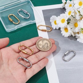 HOBBIESAY 6Pcs Small Locking Carabiner Screw Stainless Steel Oval Screw Carabiner Lock Charms Locking Keychain Clip Hook Quick Link for Bracelet Necklace Keychain Jewelry Making