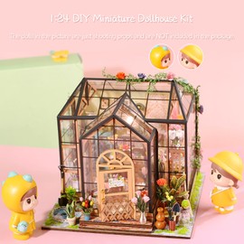 Gugxiom DIY Miniature Dollhouse Kit, 1:24 Scale Flower House Tiny House, Easy to Assemble Doll House, Dollhouse Miniatures Develop Hands On Skills and Patience