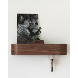 Kazai. Key Rack 'Fyndig' Minimalist Key Hook Design from Berlin Modern Key Holder with Wooden Shelf Key Rack as Hallway Furniture for the Wall Walnut