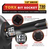 KIRXST 1/2" Drive T80 Torx Bit Socket, 6 Point Star