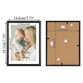 Ditwis Black 7x5 Photo Frame with Mat - Set of 6, 8x6 Picture Frames without Mat, Suitable for Bedrooms, Living Rooms - Wall and Table Display