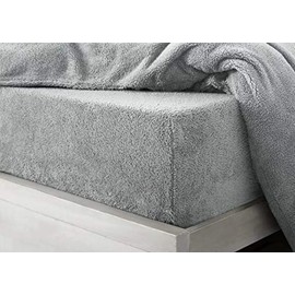 Teddy Bear Fleece Fitted Bed Sheet Extra Deep 30 cm or Duvet Covers Single Double King Super King Size UK (King, silver)