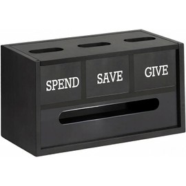 Save Spend Give Bank para, Caja de Ahorro de Dinero Madera con 3 Compartimentos, Soporte Pared y Banco Dinero para encimera Bonito y práctico Procesamiento excelente