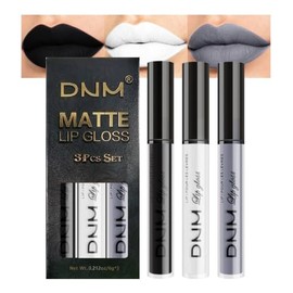 evpct- DNM - Juego de 3 lápices labiales líquidos mate, color negro oscuro, gris y blanco, para mujer, mate y lápiz labial                            