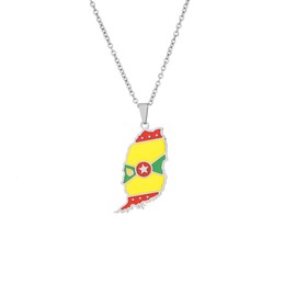 XIAFH Retro Grenada Map Flag Pendant Necklace for Women Girls Stainless Steel Map of Grenada Flag Necklace Geomertic Jewellery Gifts for Women Girlfriend (silver)
