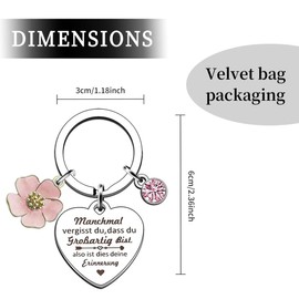 LEEQBCR 1 Piece Pink Floral Heart Keychain, Inspirational Gift for Girlfriends, Mums Sisters with Black Velvet Pouch
