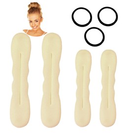 7 Pieces Foam Sponge Twist Shapers, 4 sponge strips, 3 rubber bands Hair Bun Maker, Hair Donuts for Buns (Off white, One size)
