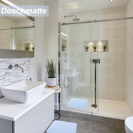 48 x 48 cm Shower Mat, Non-Slip Mat with Suction Cups, Bath Mat, Non-Slip, Machine Washable, Bath Mat, Square, Non-Slip Mat, Shower, Light Blue