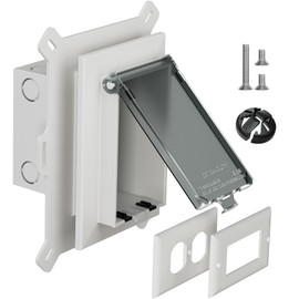 Recessed Outlet Box, DBVS1C-1 Low Profile Electrical Outlet Boxes, Wall Plate Kit for New Vinyl Siding, Enclosed Weatherproof Pack with Duplex & Decorator Style Covers, 1-Gang, Vertical, Clear