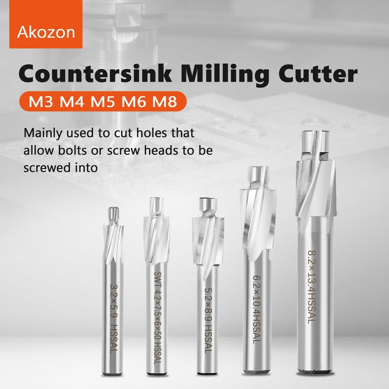 Akozon 5pcs M3-M8 Slotting Counterbore End Mill Cutter Solid Slot
