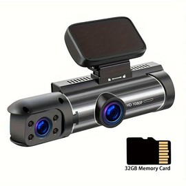 Dash Cam 3.16-Inch Dual-Lens Driving Recorder Front inside Camera G-Sensor Hd Night Vision Wide-Angle Car Dvr,Loop Recording, Parking Monitor with 32GB Memory Card