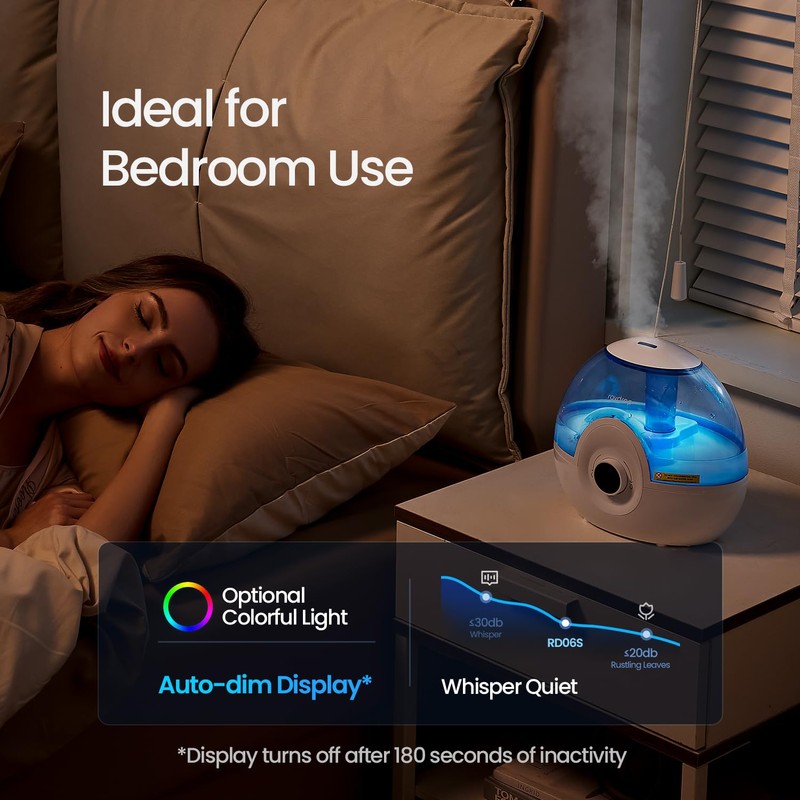 raydrop 2.2L Humidifiers for Bedroom, Cool Mist Humidifiers with Timer,
