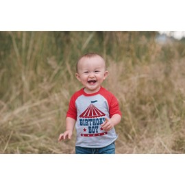 7 ate 9 Apparel Boy's Birthday Circus Red Raglan