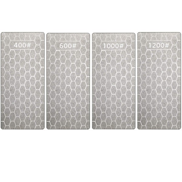 4 Pieces Diamond Sharpening Stone Grit Diamond Plate Honing Stone Diamond Stone for Kitchen Sharpening Dull, Blunt or Tired Edges, 5.9 x 2.48 Inches (400/600/1000/1200 Grit)
