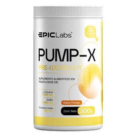 Epic Labs Pump-X Pre Entreno SIN Estimulantes | L-Citrulina 7000 mg + GABA 1000 mg + Rhodiola Rosea | Bombeo Muscular, Enfoque y Rendimiento SIN Cafeína | 20 Servicios (300 g)