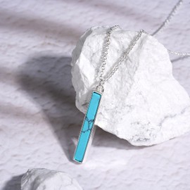 Lauren-Spencer Gemstone Bar Necklaces for Women Gold Silver Plated Simulated Turquoise Amethyst Tigers Eye Sodalite Agate White Howlite Moonstone Necklace Pendant Jewelry Gift (Silver-Turquoise)