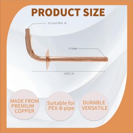 2-Pack 1/2 Inch PEX-B Copper Stub Out Elbow, 6" Length, F1807 Certified, Lead-Free Brass with Wall Flange - Compatible with Stainless Steel Clamp & Crimp Systems (Not for PEX-A Tubing)