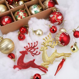 Kssvzz Set of 40 Christmas Baubles Plastic Red Gold Christmas Tree Baubles Plastic Christmas Tree Decoration Christmas Tree Baubles with Hanger Shiny Glitter Matt Christmas Tree Decoration Christmas