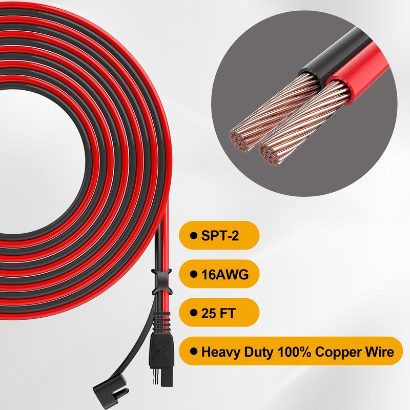 SOLPERK 25Feet SAE SAE Extension Cable Quick Disconnect Wire Harness
