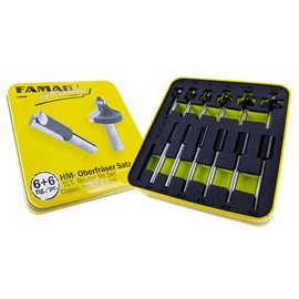 FAMAG Classic Line Carbide Cutter Set, Groove and Rounding Cutter, 6 + 6 Pieces, Shank Diameter 8 mm, in Metal Box - 3381.866