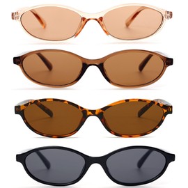 FSMILING 2/3 Retro Oval Sunglasses Women's Vintange Slim Skinny Trendy 90S Sunglasses for Women, Mix A