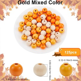 SOFPLATE 125Pcs Thanksgiving Wooden Beads Fall Wood Beads Natural Orange Round Wood Autumn Harvest Home Decor Garland Bead Ornaments for jewellery Making Bead Assortments DIY Necklace Bracelets Crafts