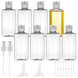Ysimple 8 Pieces 100 ml Travel Bottles Set, Plastic Bottle with Flip Cap, Transparent Empty Cosmetic Travel Container with Sprinkler, Funnel and Label for Air Travel Shampoo Conditioner Lotion (100 ml)