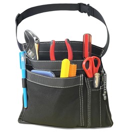 5-Pocket Utility Tool Belt Pouch for Men and Women, Adjustable Canvas Waist Belt Bag for Electrician Maintenance Gardening Carpentry, Durable Multi Work Apron for Tools & Accessories (Black)