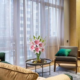 JINWOE 2 Pcs Pink Stargazer Lily Artificial Flowers, Long Stem 28" 6 Heads Artificial Lily Silk Flowers, Full Bloom Easter Faux Tiger Lily for Christmas Home Hote Tall Vase Arrangement Decor