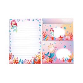 Girls Stationery Set Mermaid Cat Letter Pad with Envelope for Kids (A5 Pad with 25 Sheets + 15 Envelopes)