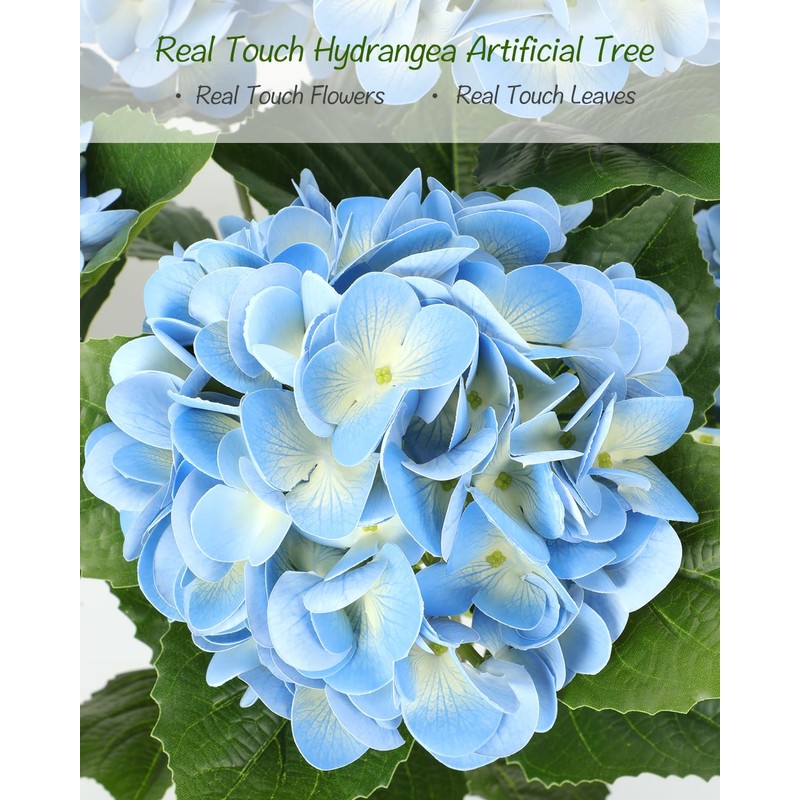 27 inch 2 Pack Artificial Hydrangea Tree,Blue Faux Hydrangea Flowers