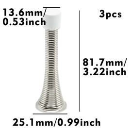 HXMJIED 3 Pcs Spring Door Stop, Wall Mounted Chrome Spring Door Stop, Sprung Stopper Skirting Board Buffer, with 3 Pcs Replacement Rubber Tip
