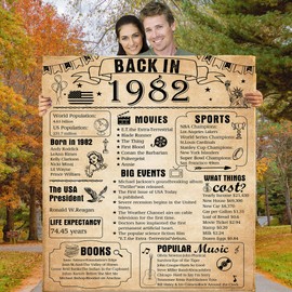 KERAOO Happy 42th Birthday Anniversary Blanket Gifts for Women Men, Back in 1982 42th Birthday Gifts for Mom Dad, 42 Year Old Gifts for Grandma Grandpa