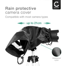 CELLONIC® Camera Rain Cover Compatible for Canon, Sony, Olympus, Nikon, Panasonic, Leica - Universal Waterproof DSLR Rain Shield Sleeve Protector - Black