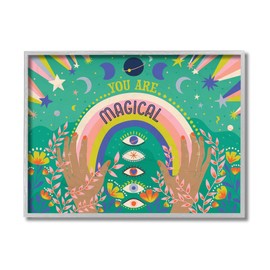 Stupell Industries You are Magical Phrase Rainbow Under Constellations, Design by Caroline Alfreds Grey Framed Wall Art, 11 x 14, Green