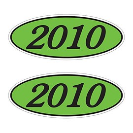 Auto Dealer Supplies Oval Model Year Windshield Stickers for Car Dealers - 2 Dozen (24 Pieces) Black Numbers on Fluorescent Chartreuse Green Background (2010)