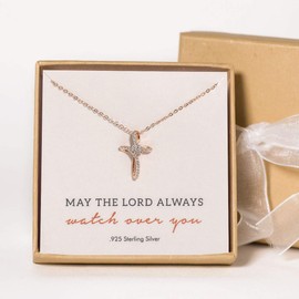 AMY O Cross Pendant Necklace for Women, Girls - Rose Gold