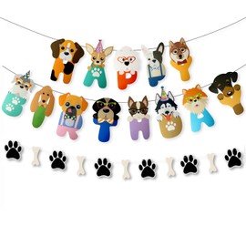 PANRRPERS Dog Paw Themed Banner Happy Birthday Banner Backdrop Colorful Decoration Kids Baby Dog Birthday Party Supplies