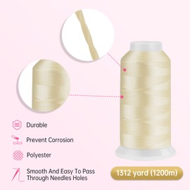 Beauty7 Hair Sewing Weaving Needles Thread Kit Polyester Thread 1200m for Hair Extensions Thread Kit with 3 Curved Needles Hair Extensions Thread Set for Sewing Wig Hair Extension Sewing Tools Beige