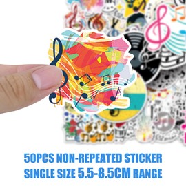50 Pcs Music Stickers for Kids Teens Adults Band Guitar Neck Vinyl Waterproof Musical Theatre Stickers Graffiti Laptop Skateboard Water Bottle Suitcase Sticker